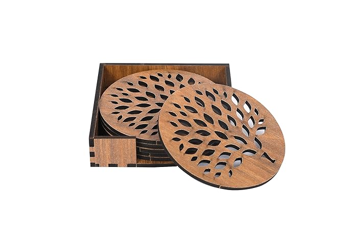 Wooden Golden Tree Tea Coasters Set of 6