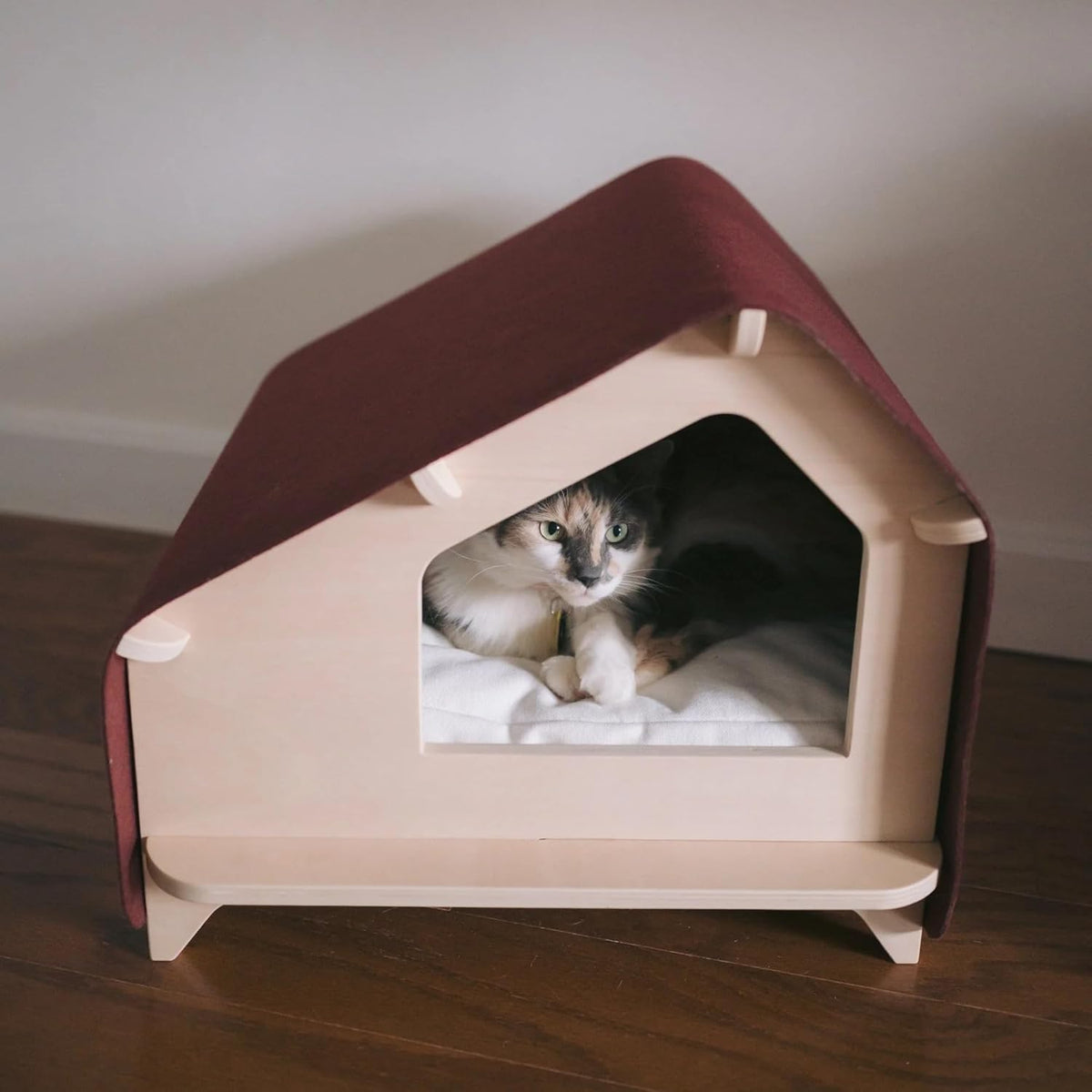 Wooden Foldable Pet House for Dog and Cat with Removable Cushion (Small)