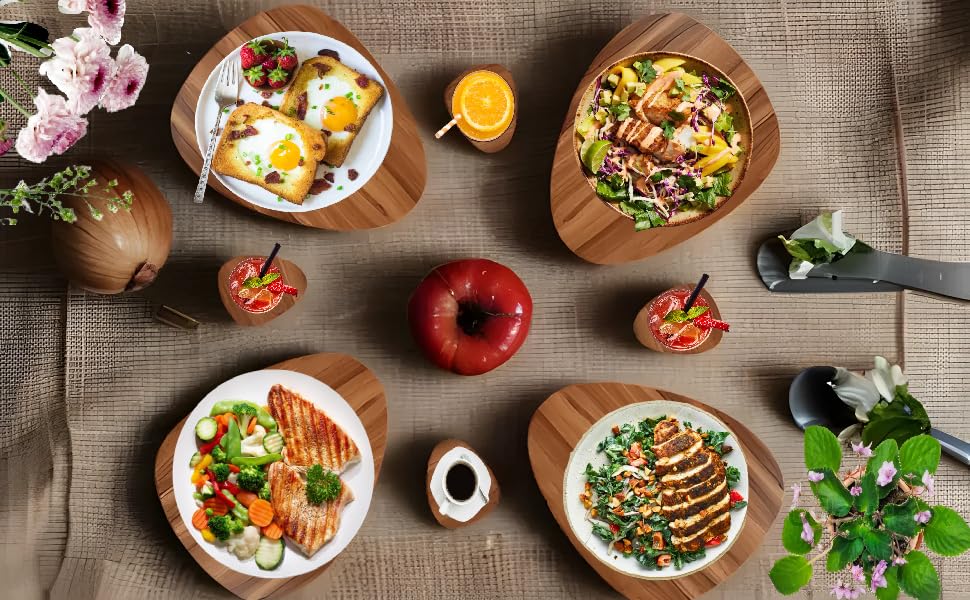 Wooden Oval Placemat Mat with Tea Coasters Set of 2, 4, 6 Table Placemats for Dining and Kitchen