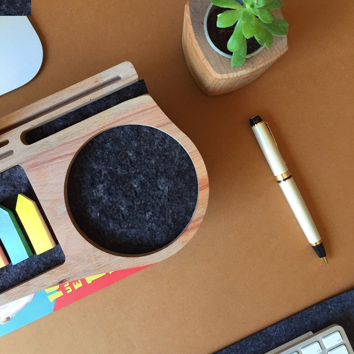 Stylish Wooden Desk Organizer with Compartments for Phone, Pens
