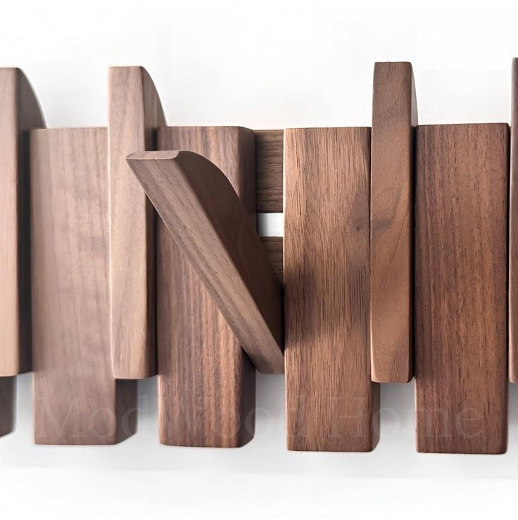 Natural Wood Wall-Mounted Flip Hook Rack for Home and Office