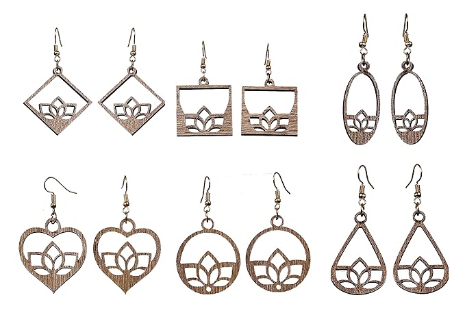 Wooden Heart Style Earrings with Jewelry Organizer Box Set of 6 Pairs for Women and Girls