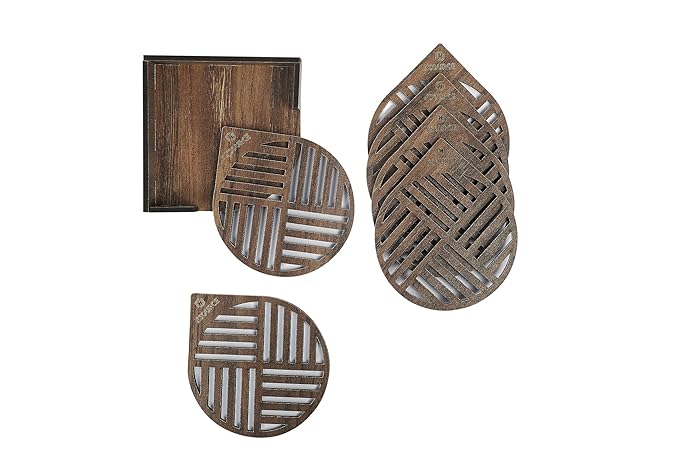 Wooden Line Tea Coasters Set of 6