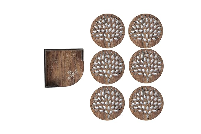 Wooden Golden Tree Tea Coasters Set of 6