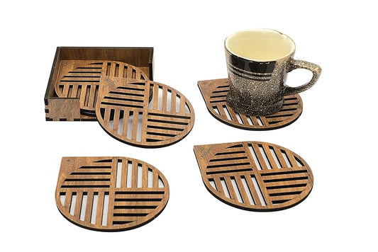 Wooden Line Tea Coasters Set of 6