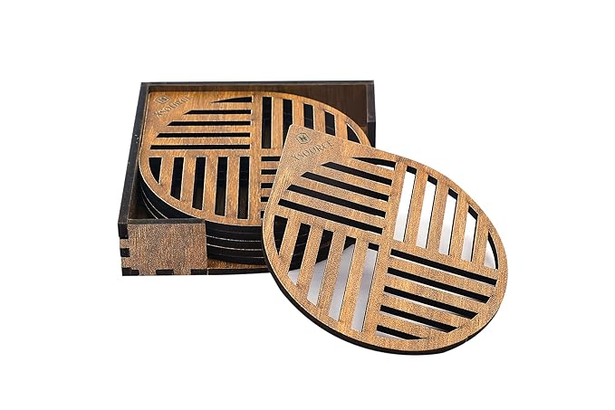 Wooden Line Tea Coasters Set of 6