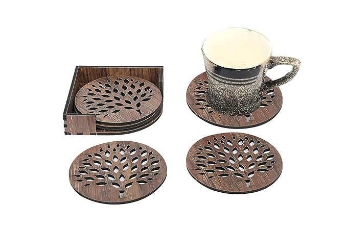 Wooden Golden Tree Tea Coasters Set of 6