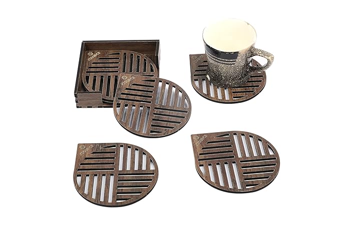 Wooden Line Tea Coasters Set of 6