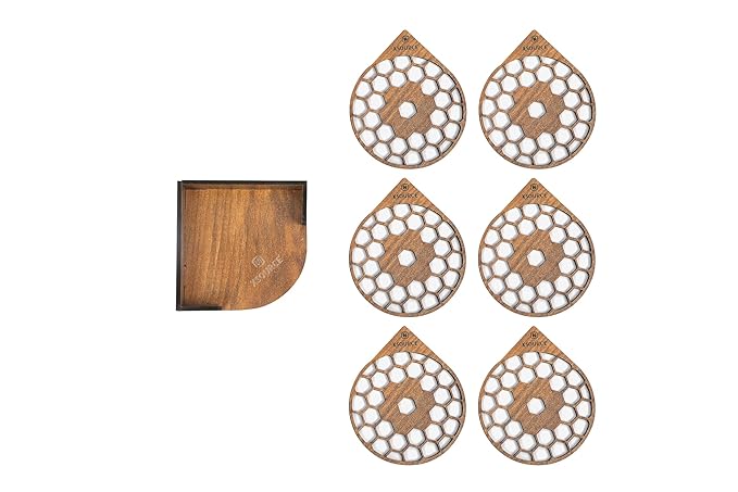 Wooden Golden Honey Comb Tea Coasters Set of 6