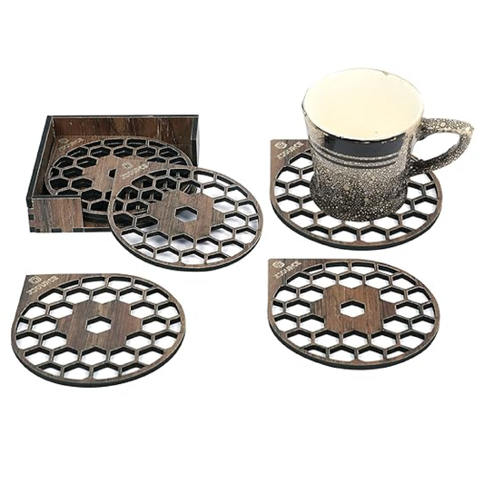 Wooden Golden Honey Comb Tea Coasters Set of 6