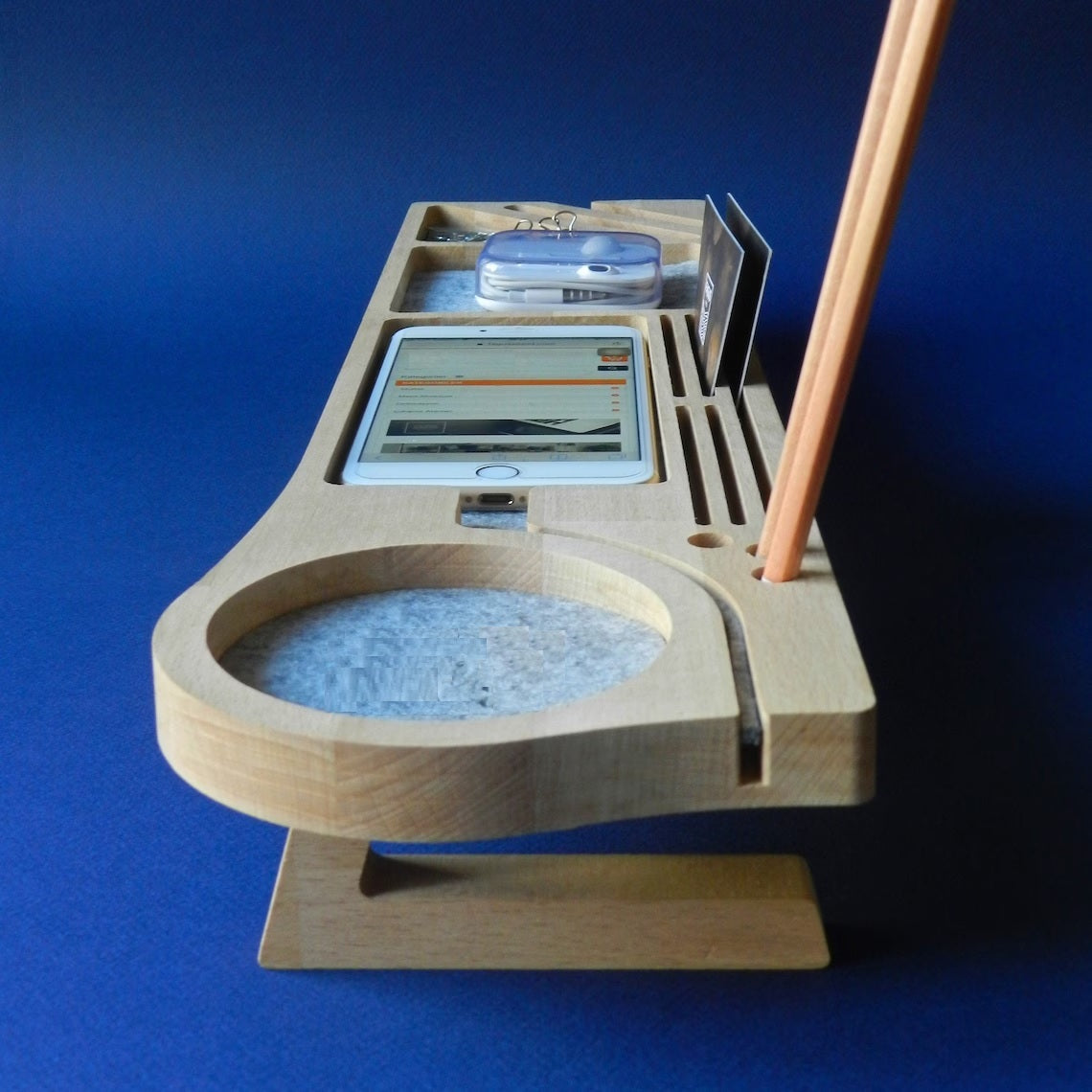 Stylish Wooden Desk Organizer with Compartments for Phone, Pens