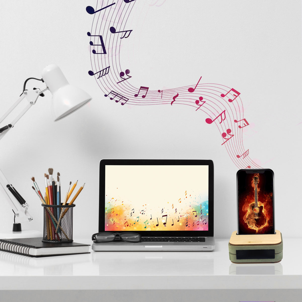Wooden Mobile Stand with Speaker Amplifier
