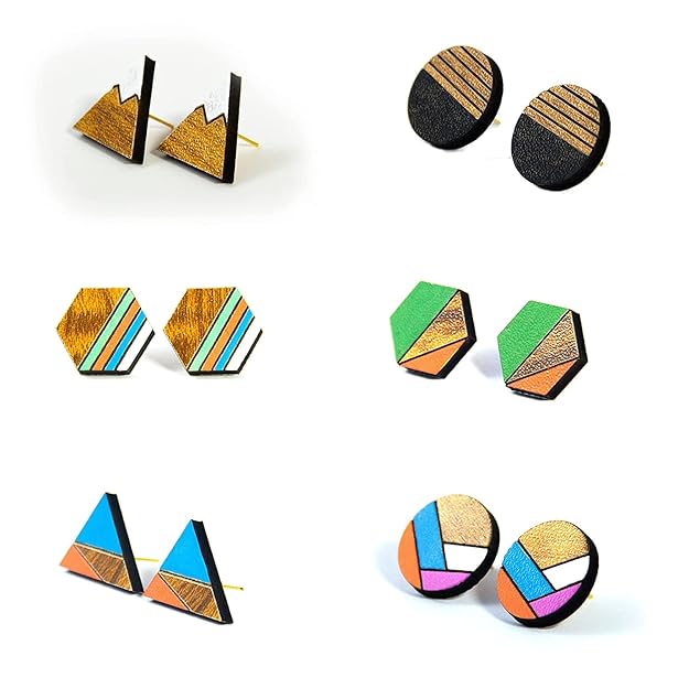 Handmade Wooden Stud Earrings Set For Girls And Women (Pack Of 6)