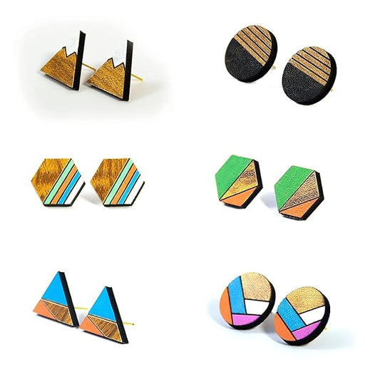 Handmade Wooden Stud Earrings Set For Girls And Women (Pack Of 6)