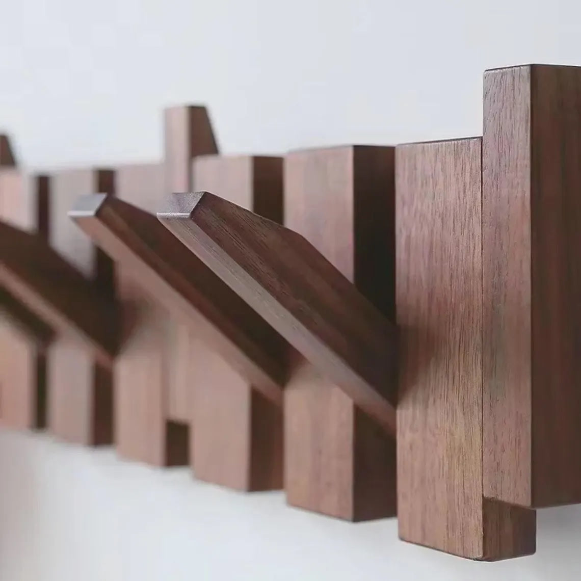 Natural Wood Wall-Mounted Flip Hook Rack for Home and Office