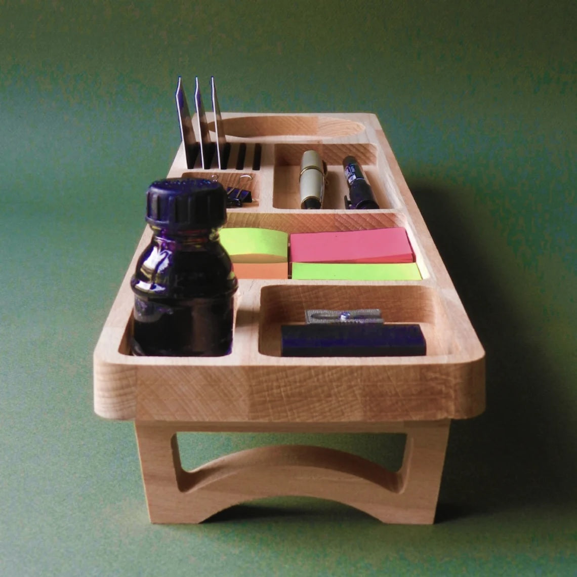 Stylish Wooden Desk Organizer with Compartments for Phone, Pens