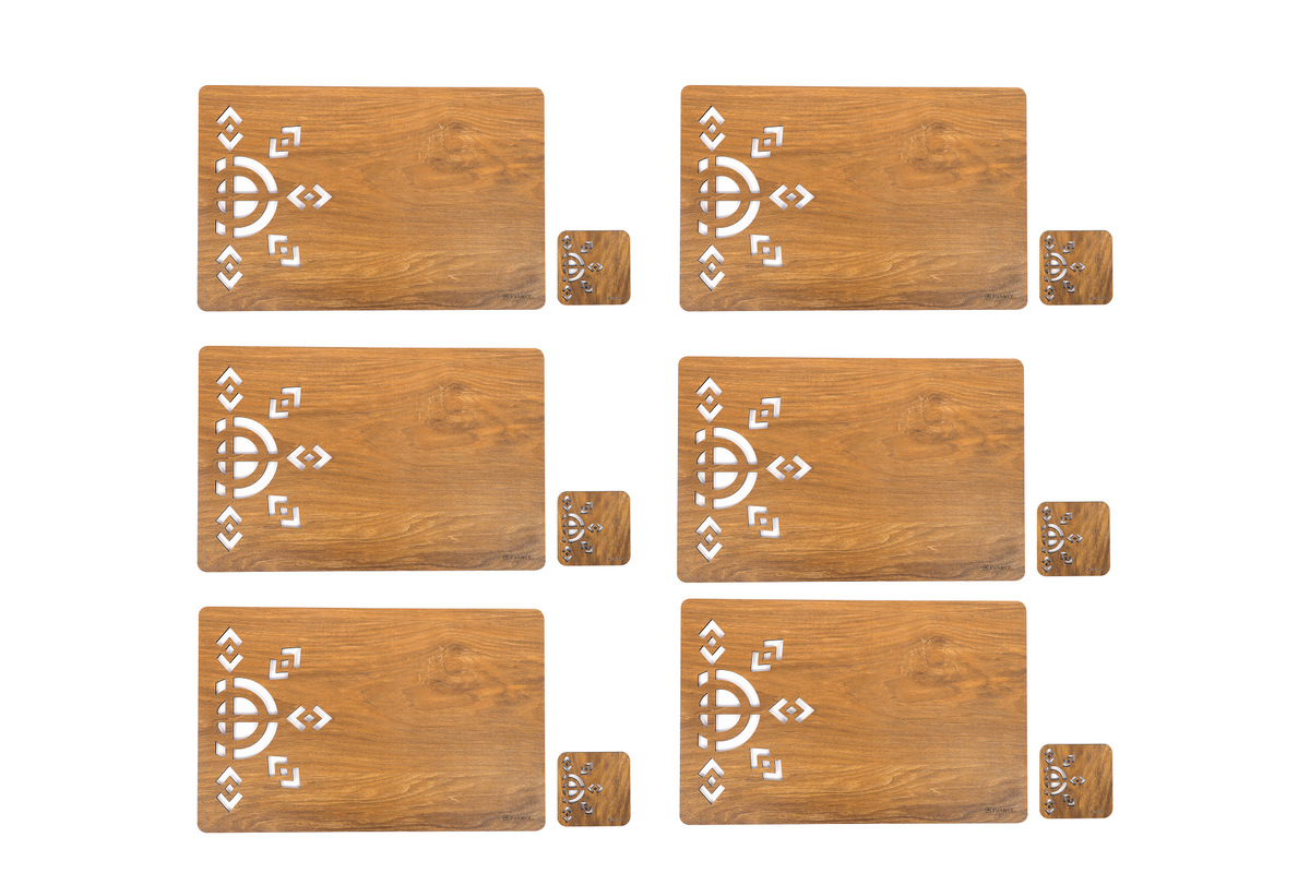 Wooden Rectangle Placemat Mat with Tea Coasters Set of 2, 4, 6 Table Placemats for Dining and Kitchen