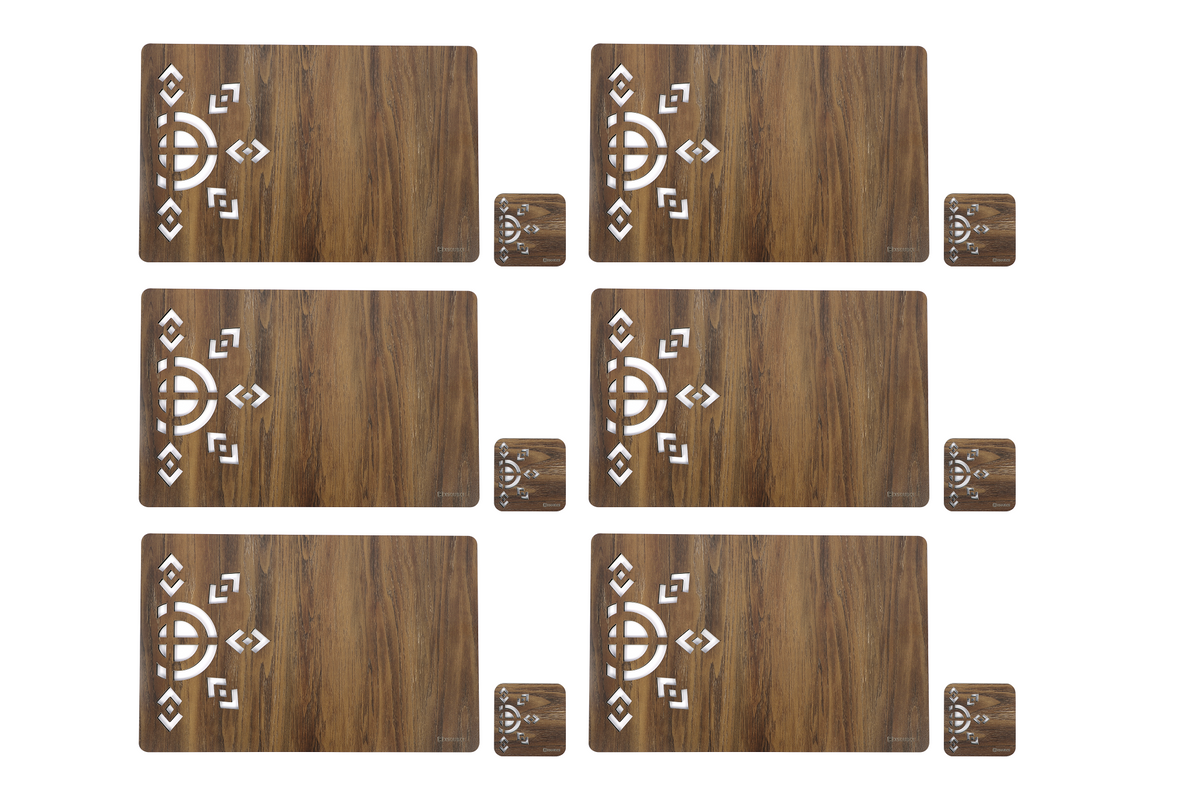 Wooden Rectangle Placemat Mat with Tea Coasters Set of 2, 4, 6 Table Placemats for Dining and Kitchen
