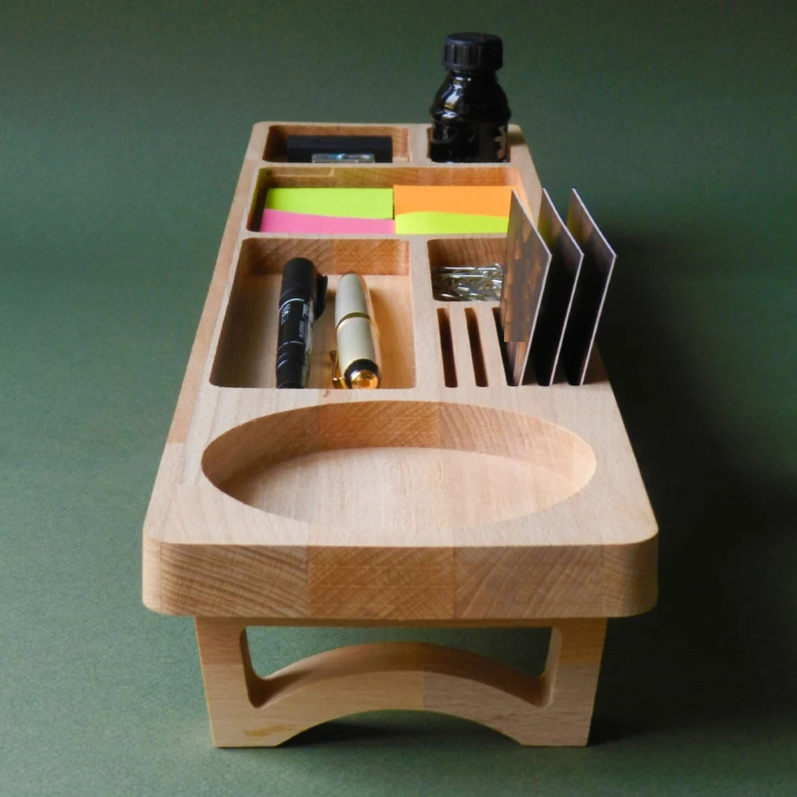 Stylish Wooden Desk Organizer with Compartments for Phone, Pens