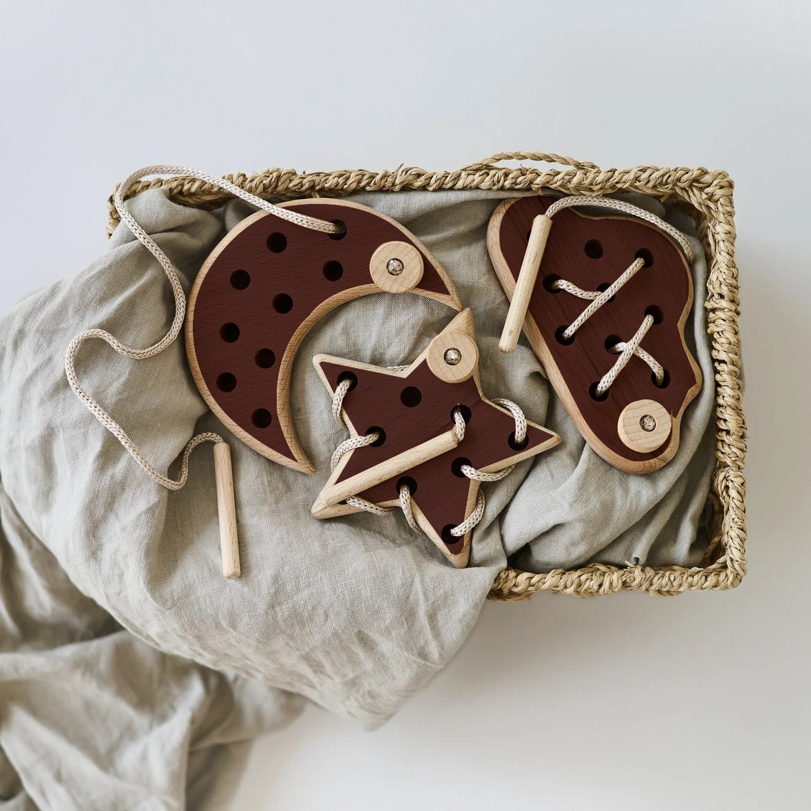 Wooden Lacing Toy for 2 Years Toddler Skills Development (Cloud Moon Star)