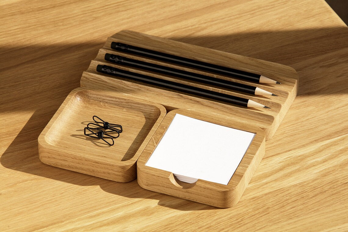 Stylish Wooden Desk Organizer with Compartments for Phone, Pens