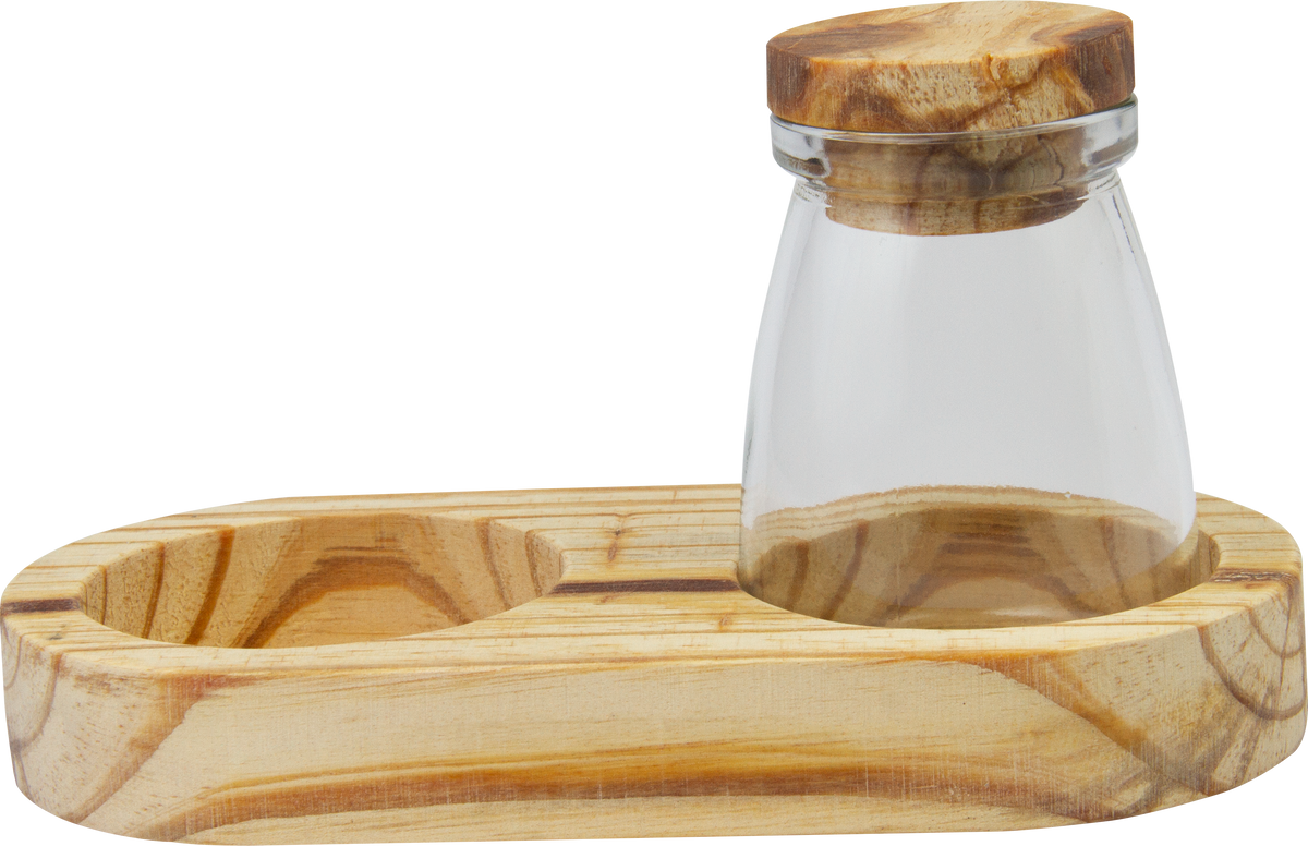 Glass Storage Jar Set with Wooden Lids and Tray