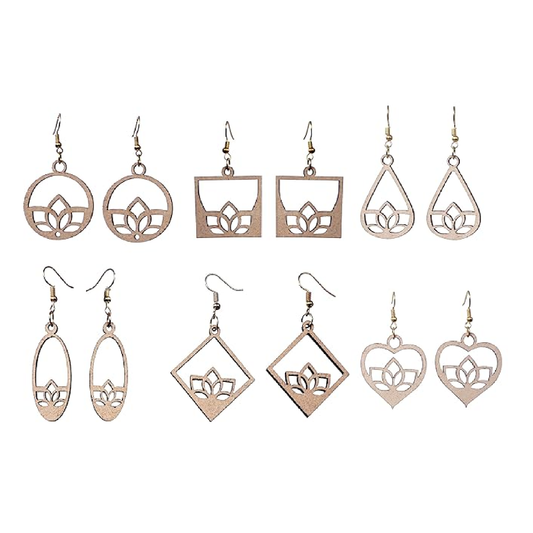 Wooden Heart Style Earrings with Jewelry Organizer Box Set of 6 Pairs for Women and Girls