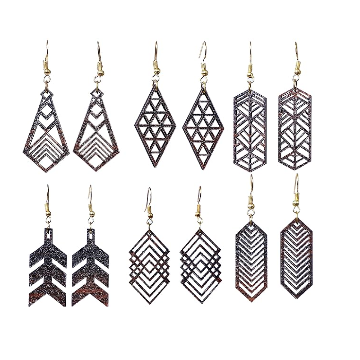 Wooden Long Earrings with Jewelry Organizer Box Set of 6 Pairs for Women and Girls