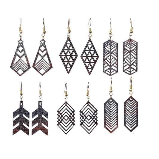 Wooden Long Earrings with Jewelry Organizer Box Set of 6 Pairs for Women and Girls
