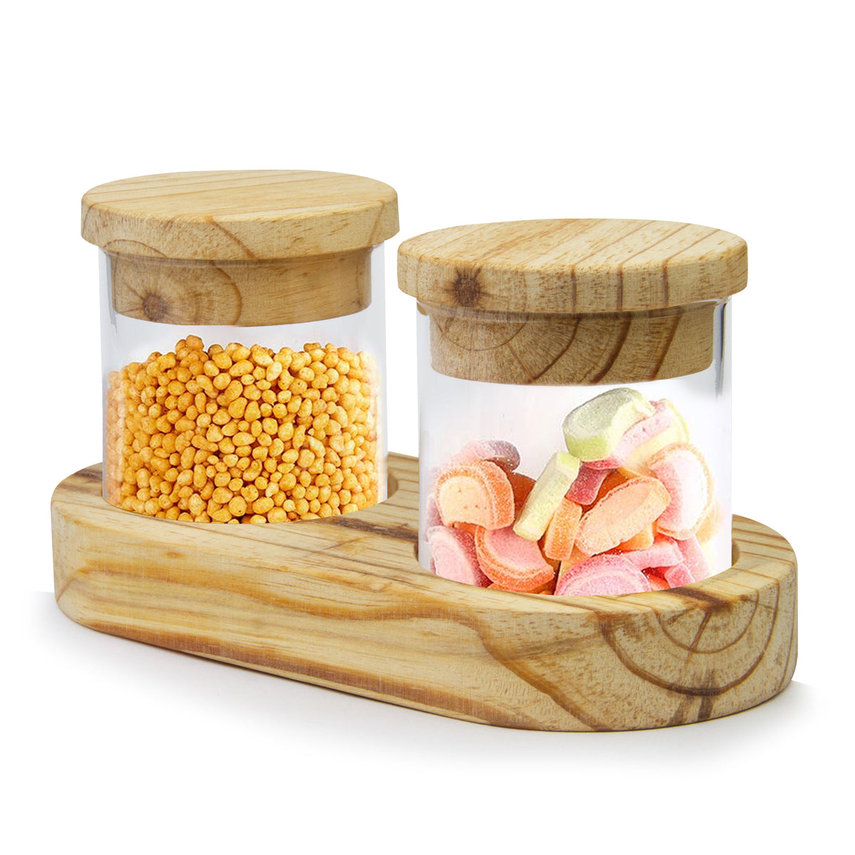 Storage Glass Jar Set with Wooden Lids and Tray