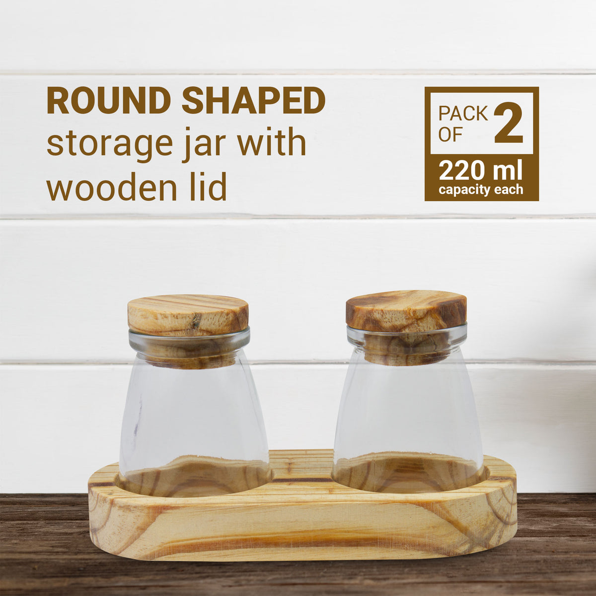 Glass Storage Jar Set with Wooden Lids and Tray