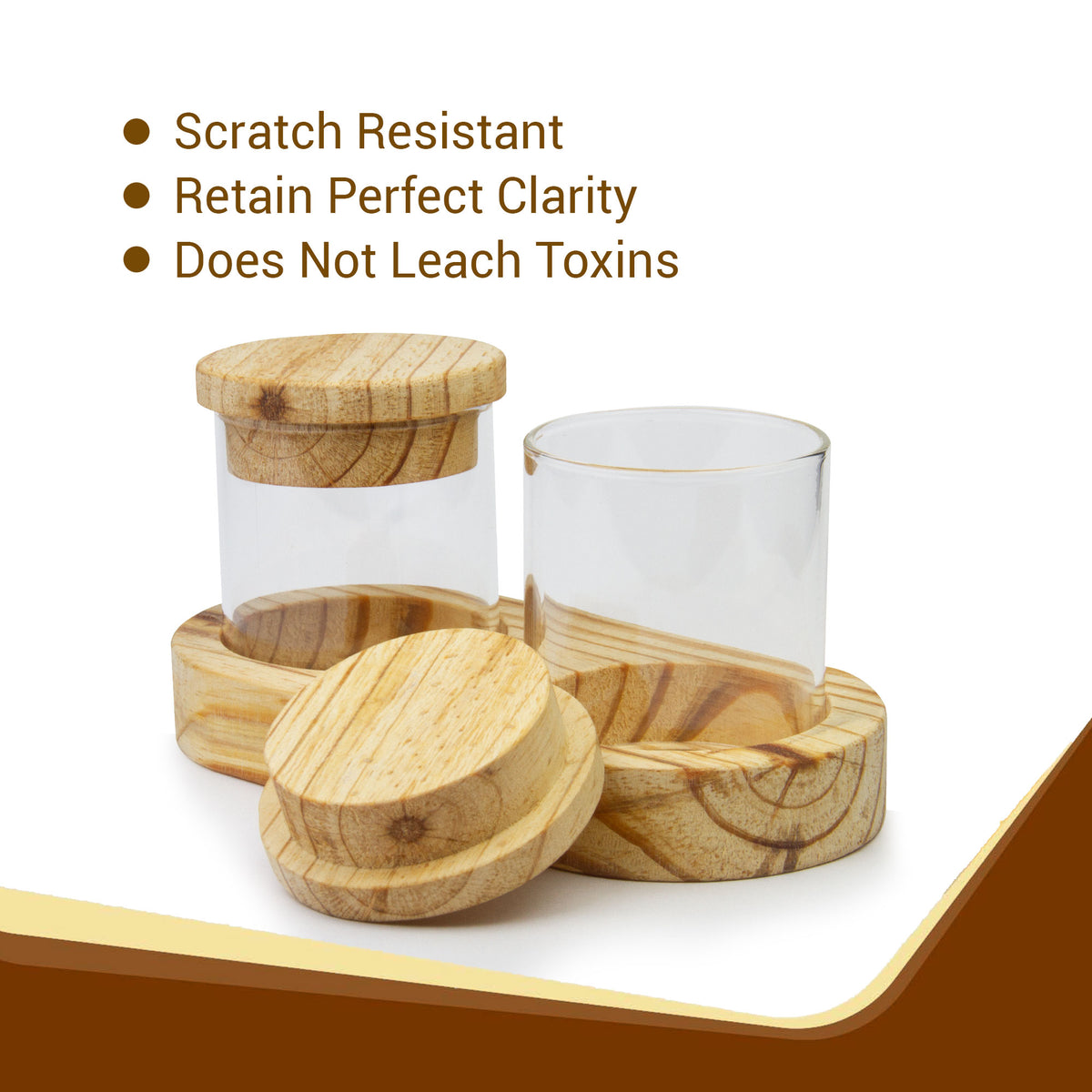 Storage Glass Jar Set with Wooden Lids and Tray