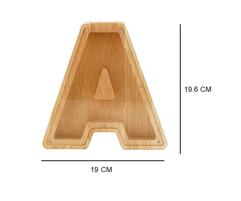 Wooden Alphabet Piggy Bank with Clear Acrylic Front A-Z Letters for Kids & Adults