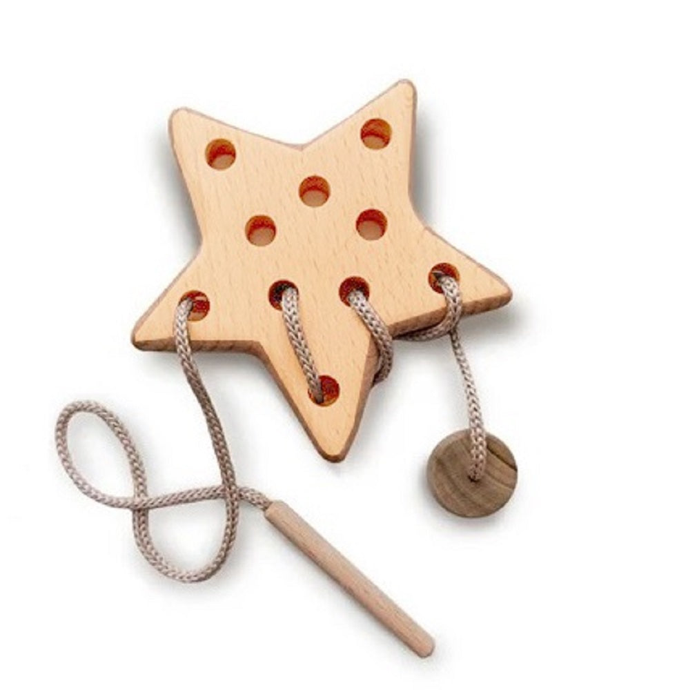 Wooden Lacing Toy for 2 Years Toddler Skills Development (Cloud Moon Star)