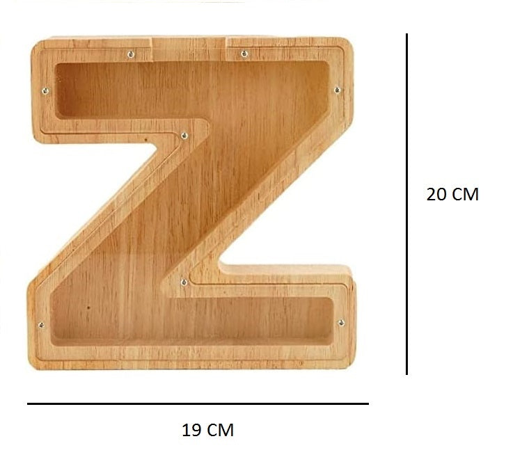 Wooden Alphabet Piggy Bank with Clear Acrylic Front A-Z Letters for Kids & Adults