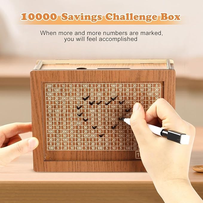 Wooden Money Piggy Bank with Savings Chart for Kids & Adults