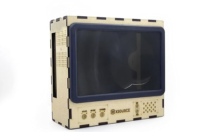 Wooden Retro Style TV Shape Mobile Magnifying Glass Stand