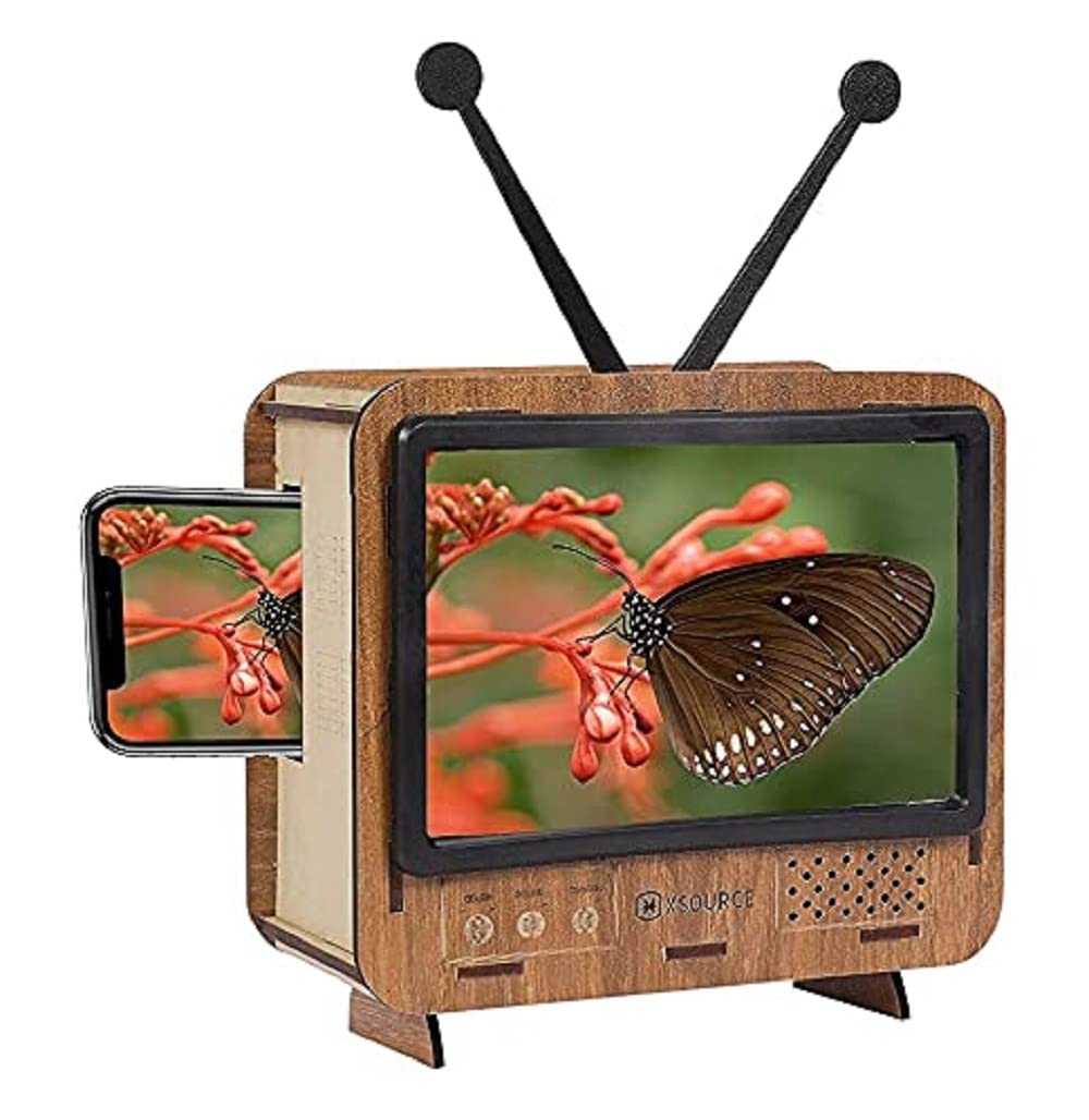Wooden Retro Style TV Shape Mobile Magnifying Glass Stand