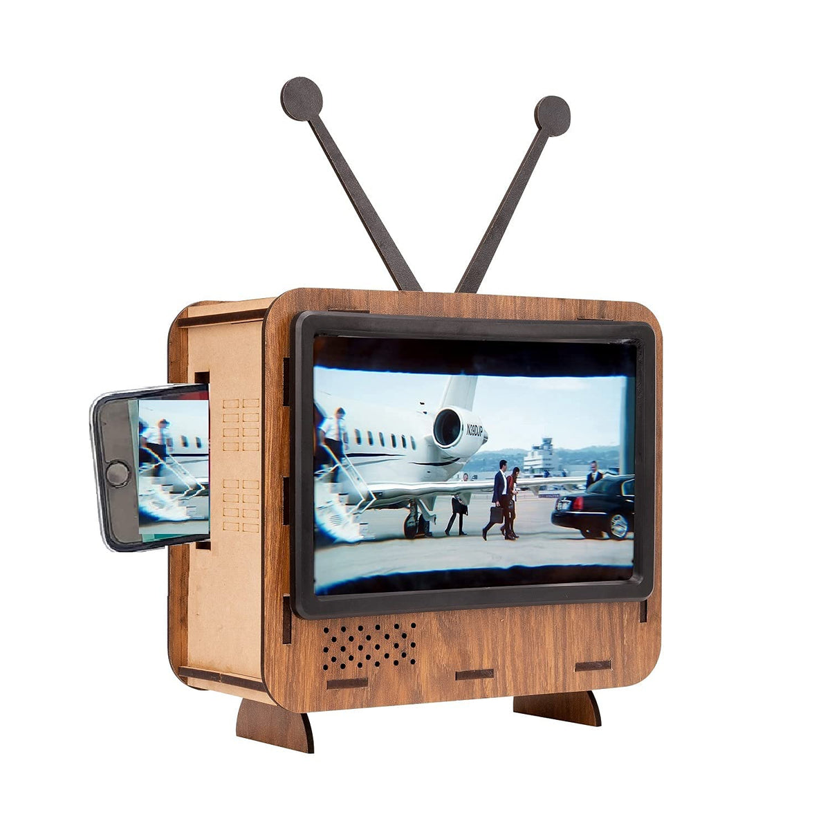 Wooden Retro Style TV Shape Mobile Magnifying Glass Stand