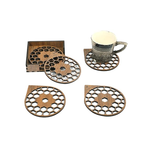 Wooden Golden Honey Comb Tea Coasters Set of 6