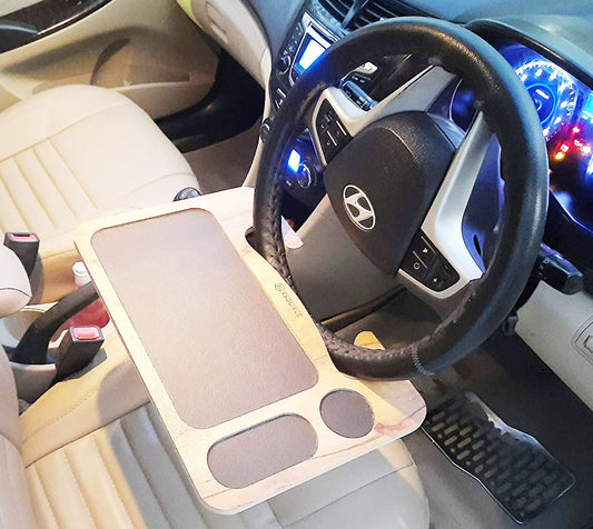 Wooden Multifunctional Car Desk-Laptop, Food, Steering Wheel, Tray, Drink Holder