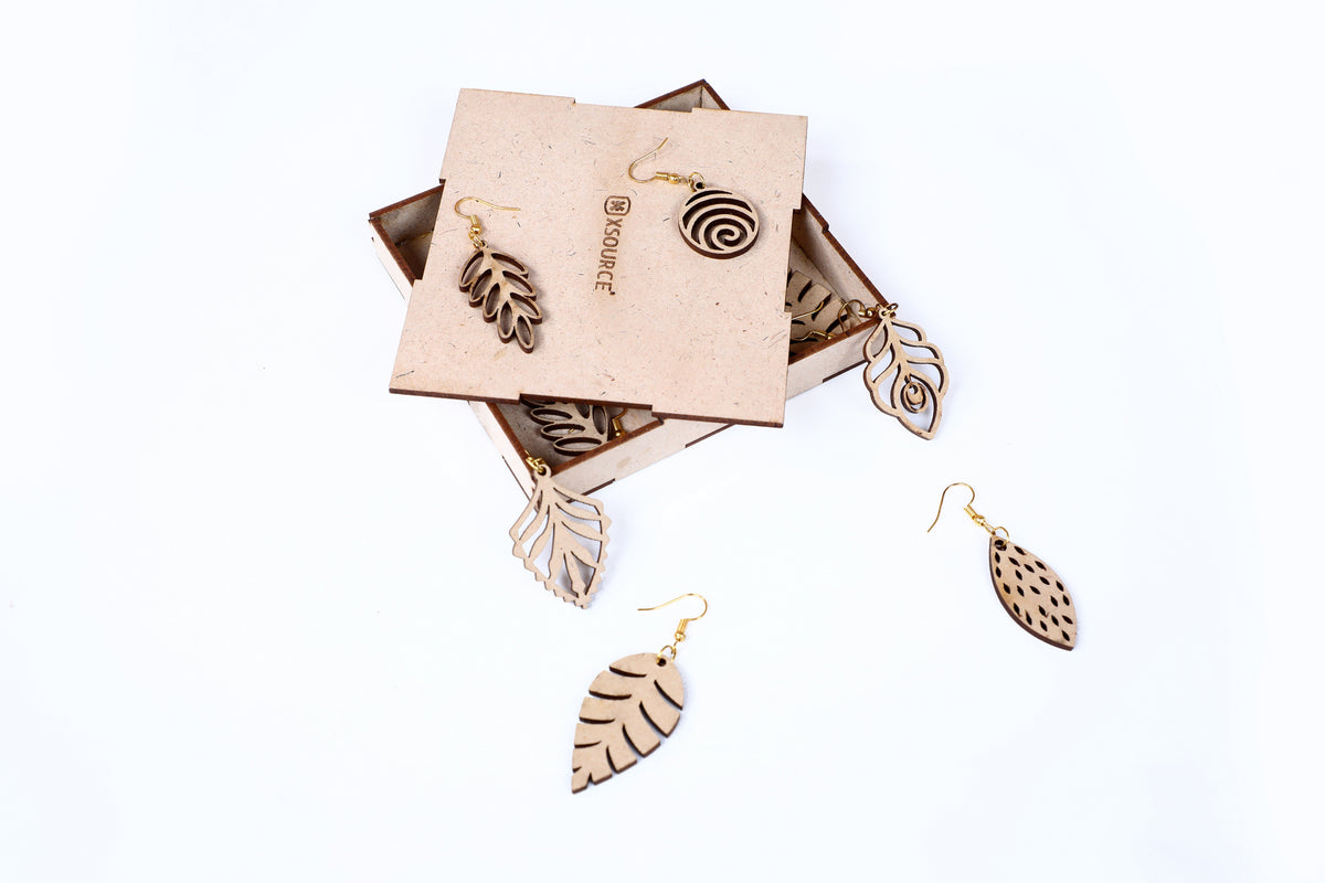 Wooden Floral Earrings with Jewelry Organizer Box Set of 6 Pairs for Women and Girls
