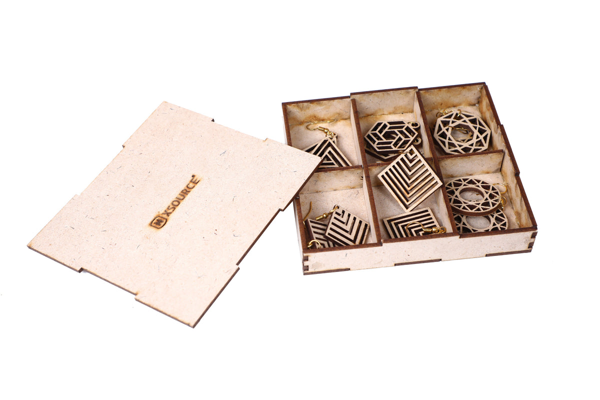 Wooden Round & Square Earrings with Jewelry Organizer Box Set of 6 Pairs for Women and Girls