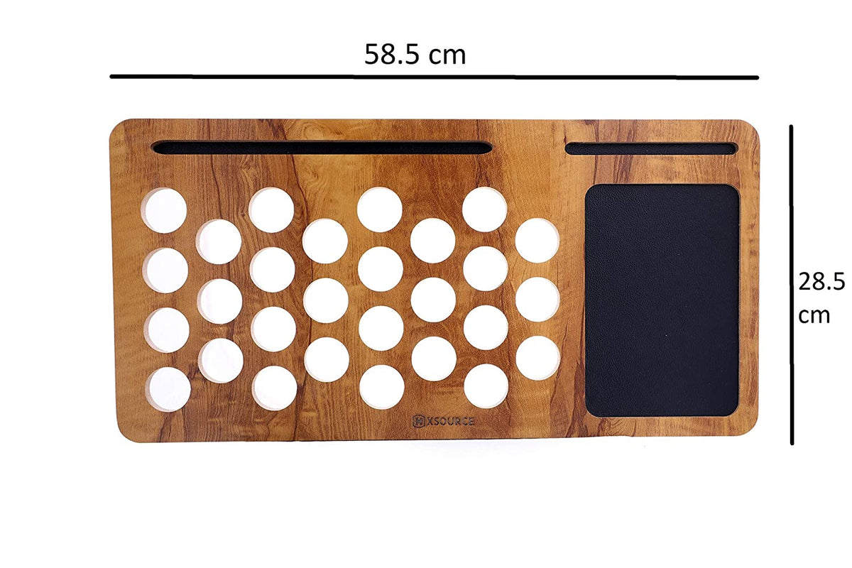 Wooden Lap Desk for Laptop with Vent Holes, Built in Leather Finished Mouse Pad & Device Ledge, Pen, Tablet & Phone Holder