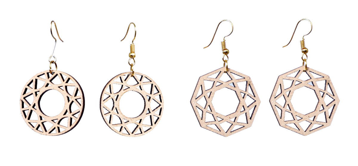 Wooden Round & Square Earrings with Jewelry Organizer Box Set of 6 Pairs for Women and Girls