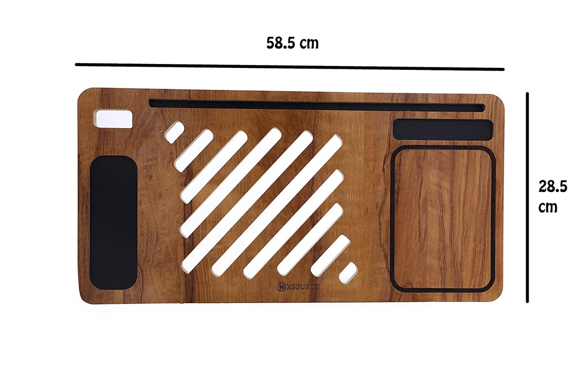 Wooden Lap Desk for Laptop with Vent Holes, Built in Leather Finished Mouse Pad & Device Ledge, Pen, Tablet & Phone Holder