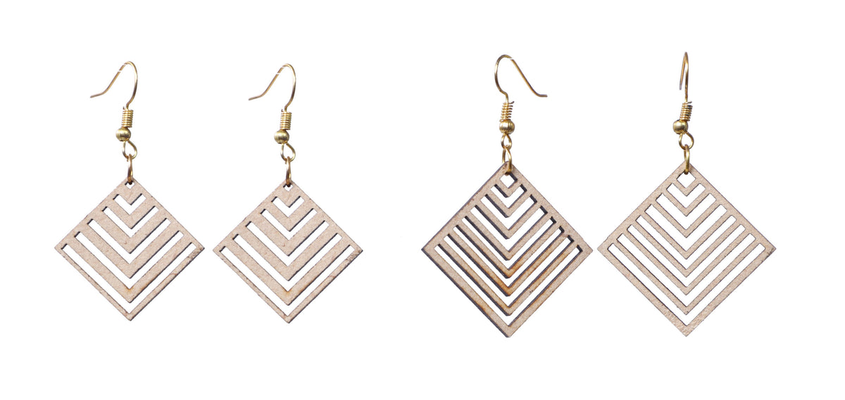 Wooden Round & Square Earrings with Jewelry Organizer Box Set of 6 Pairs for Women and Girls