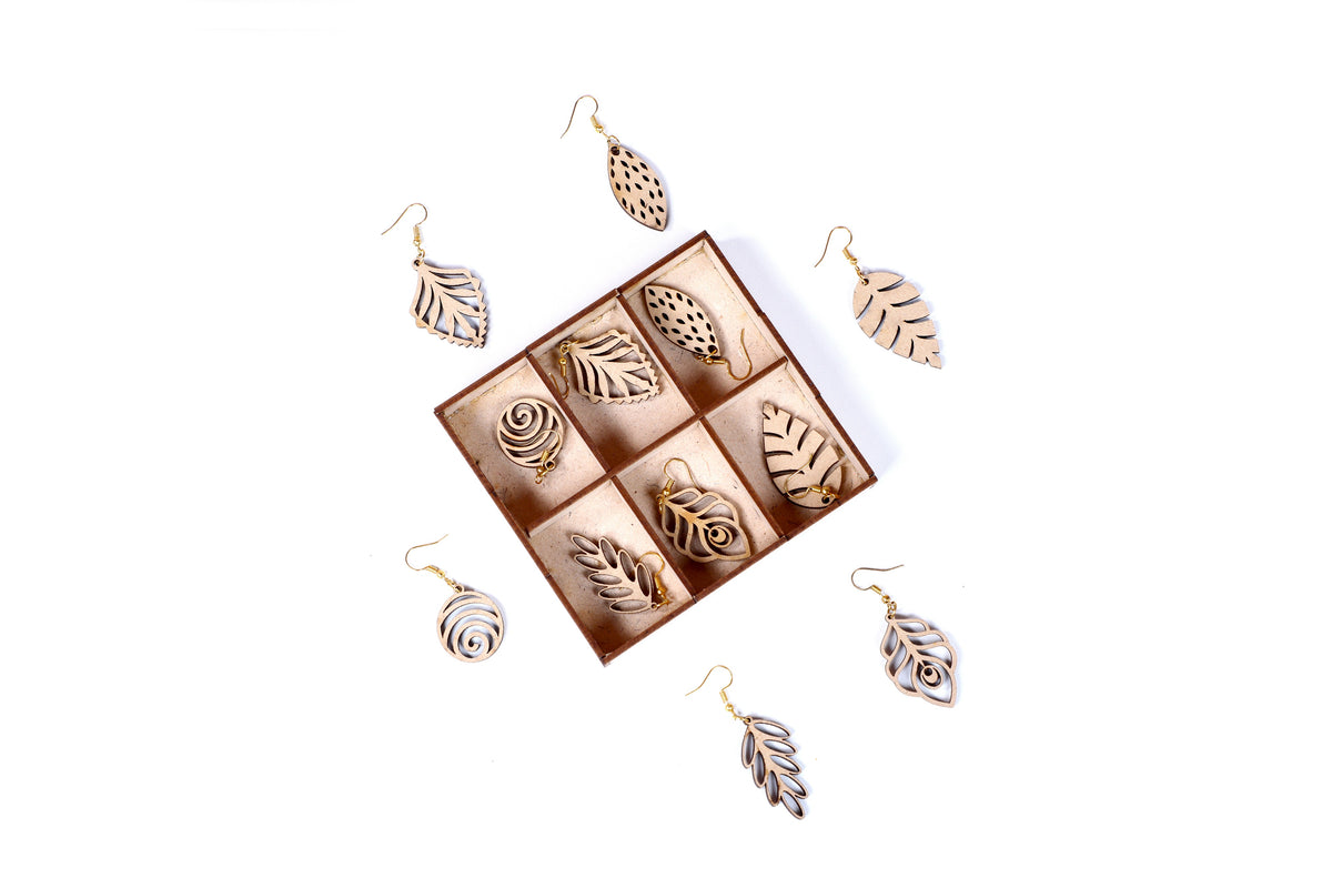 Wooden Floral Earrings with Jewelry Organizer Box Set of 6 Pairs for Women and Girls