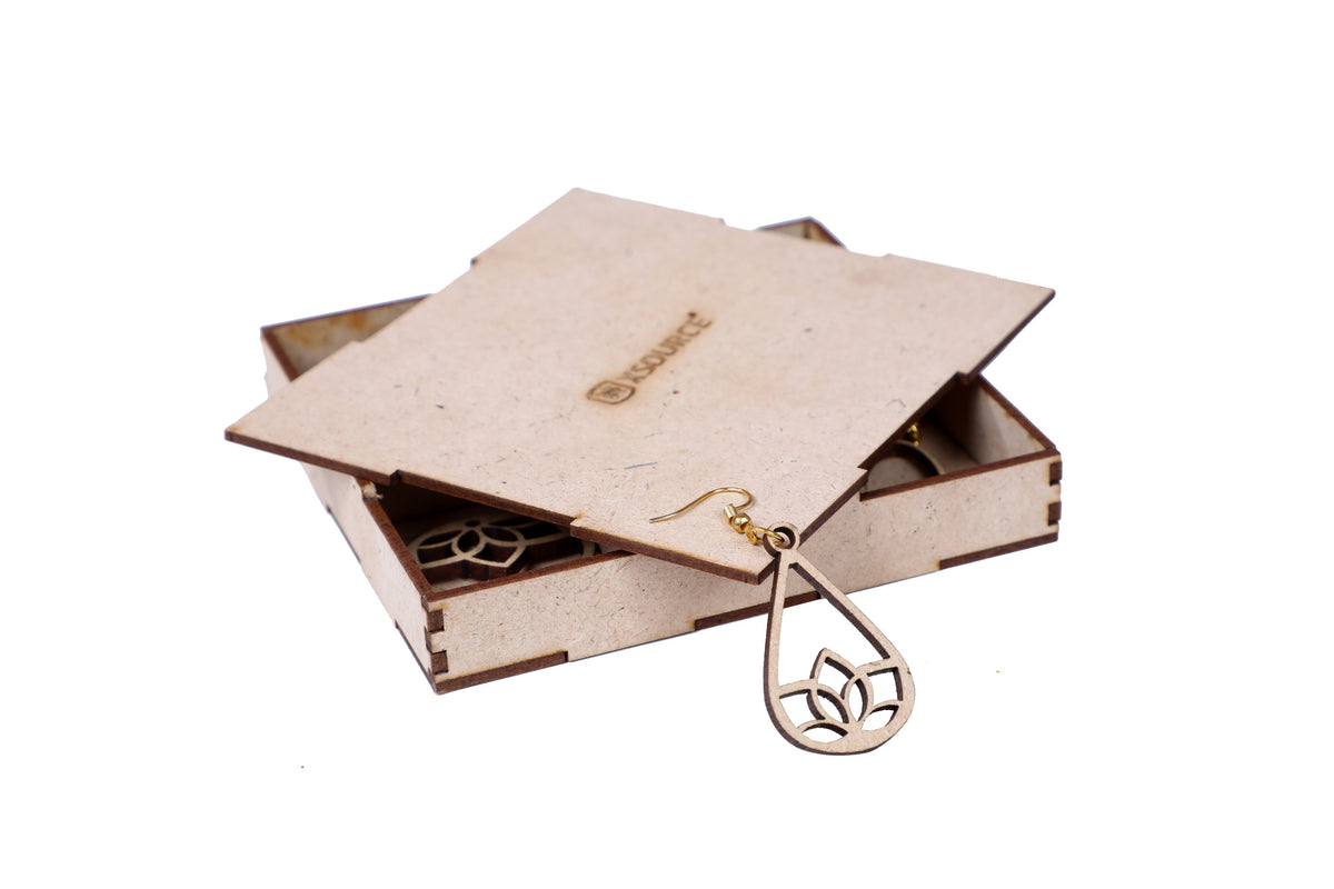 Wooden Heart Style Earrings with Jewelry Organizer Box Set of 6 Pairs for Women and Girls