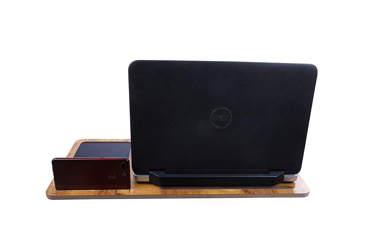 Wooden Lap Desk for Laptop with Vent Holes, Built in Leather Finished Mouse Pad & Device Ledge, Pen, Tablet & Phone Holder